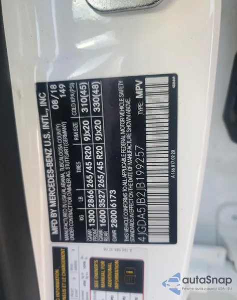 2018 Mercedes-Benz Gle 350 из США, поврежденный, VIN 4JGDA5JB2JB199257